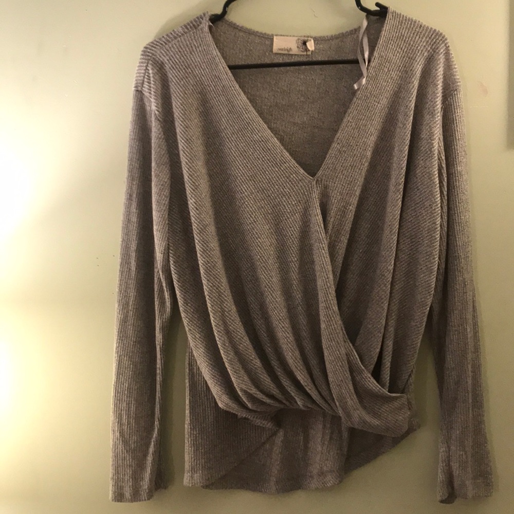 Grey Sweater with Rolled Front